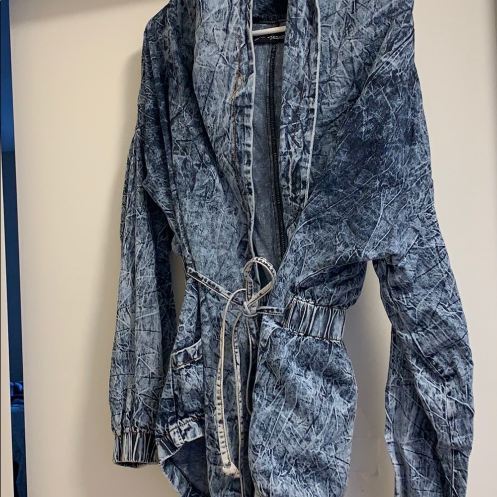 Long hooded jean cardigan